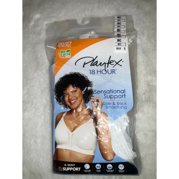 Playtex 18 Hour Sensational Support Wireless Side Smoothing Bra 20/27 WHITE 36C - Picture 8 of 8